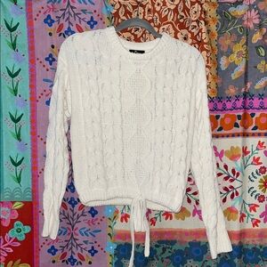 SELF ESTEEM Polyester Ivory Knit Sweater With Adjustable Waist Tie Juniors Small